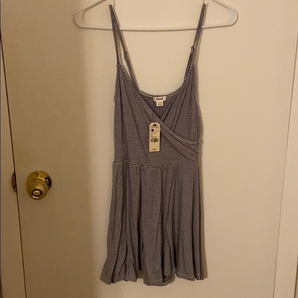 Blue and white stripped wrap front cami romper